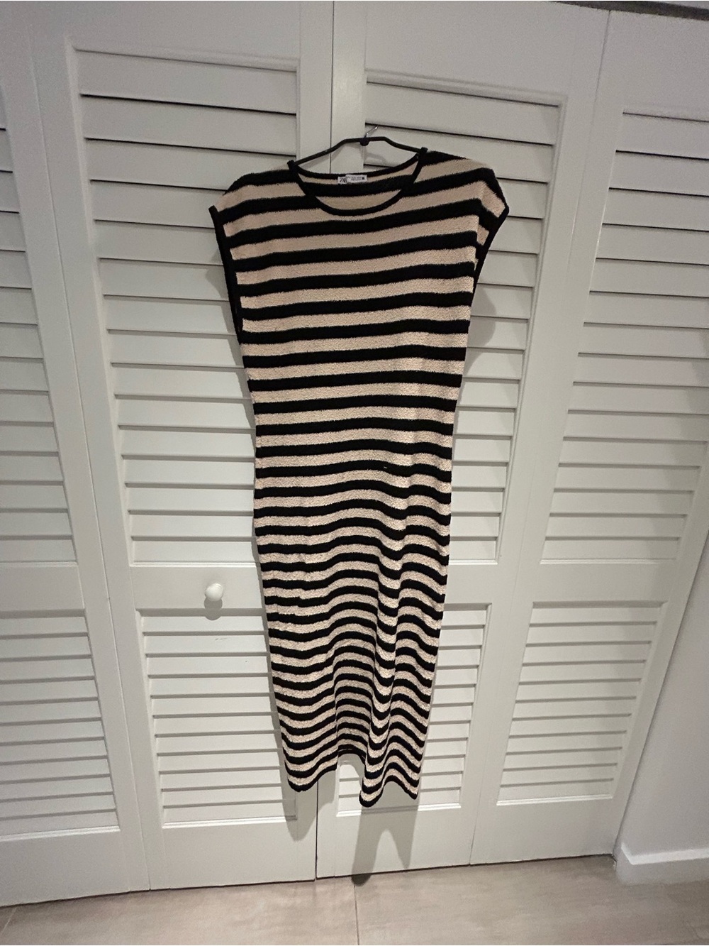 Zara Striped Sleeveless Midi Dress - Black & Cream
